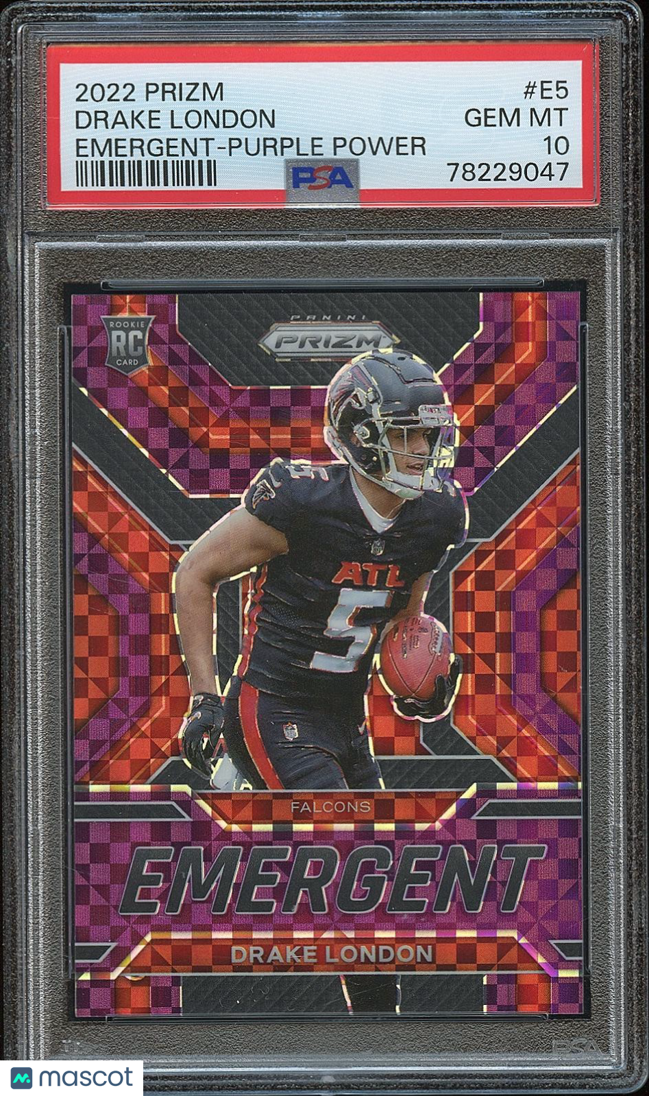 Drake London 2022 Prizm Purple Power Prizm Rookie RC Falcons 20/49 PSA 10