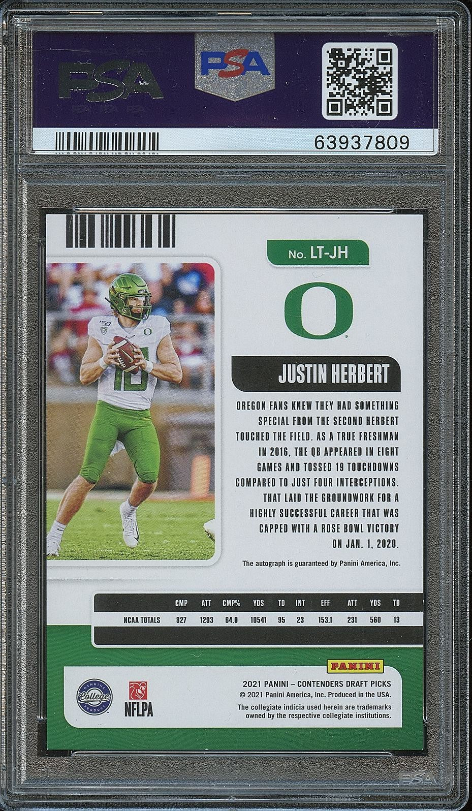 Justin Herbert 2021 Contenders Cracked Ice Auto Autograph Oregon 12/23 PSA 8 10