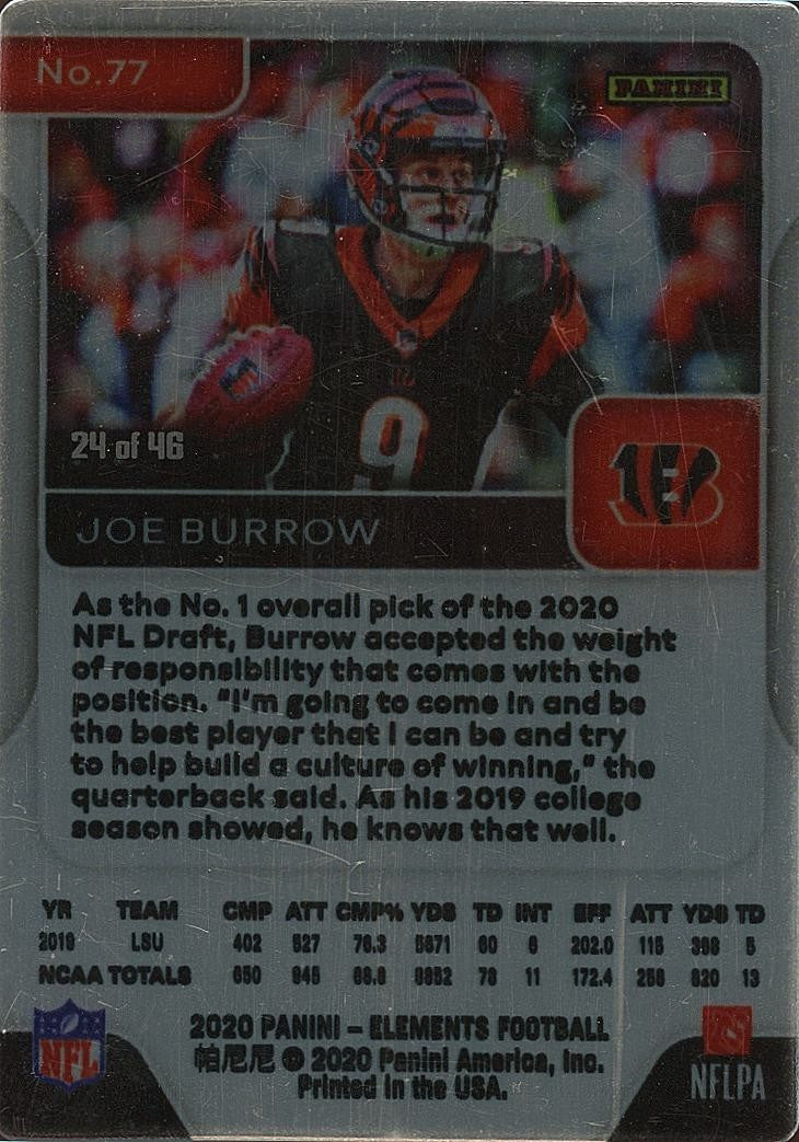 Joe Burrow 2020 Elements Palladium Rookie RC Cincinnati Bengals 24/46 #77