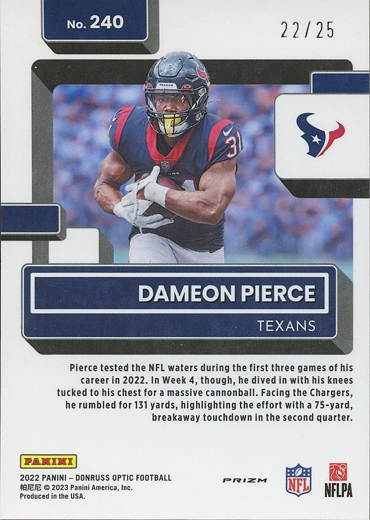 Dameon Pierce 2022 Optic Rated Rookie Black Pandora RC Houston Texans 22/25