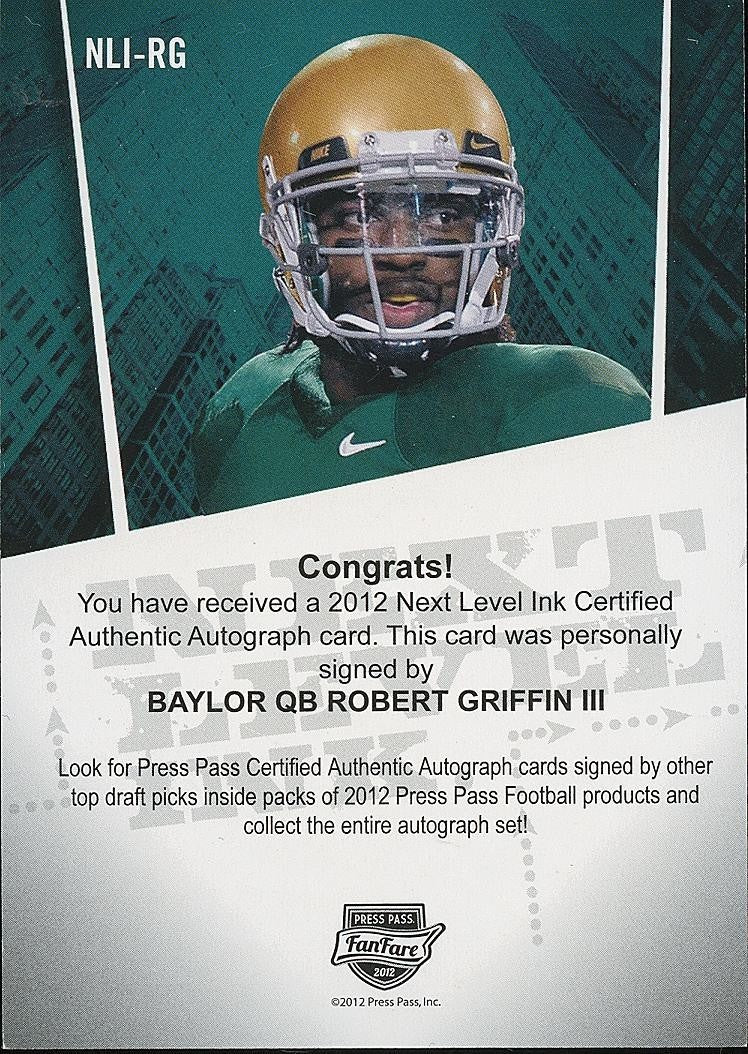 Robert Griffin III 2012 Press Pass On Card Auto Autograph RC Baylor Redskins /99