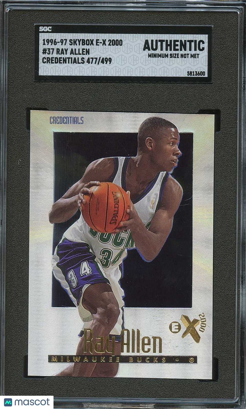 Ray Allen 1996-97 Skybox E-X 2000 Credentials Rookie RC Bucks 477/499 SGC Auth