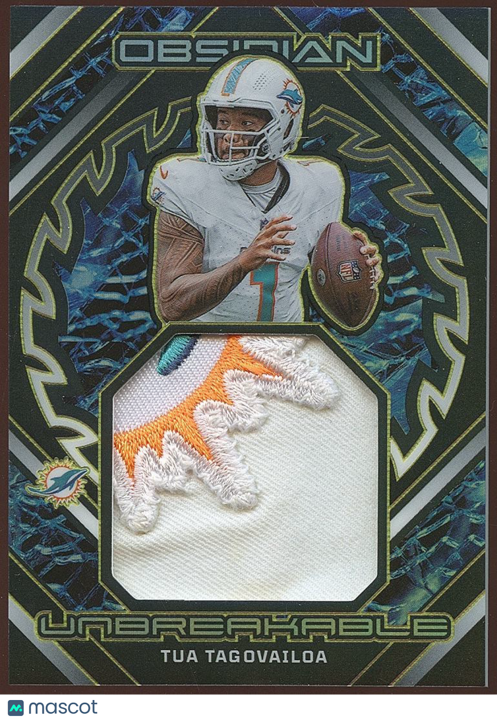 Tua Tagovailoa 2023 Obsidian Unbreakable LOGO Patch GOLD Miami Dolphins 5/10