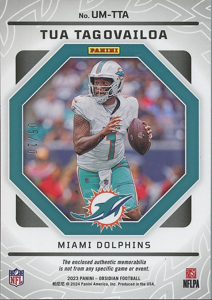 Tua Tagovailoa 2023 Obsidian Unbreakable LOGO Patch GOLD Miami Dolphins 5/10