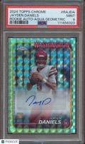Jayden Daniels 2024 Topps Chrome Aqua Auto Autograph RC Commanders 103/199 PSA 9