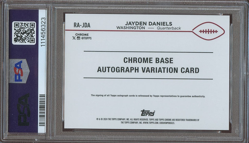 Jayden Daniels 2024 Topps Chrome Aqua Auto Autograph RC Commanders 103/199 PSA 9