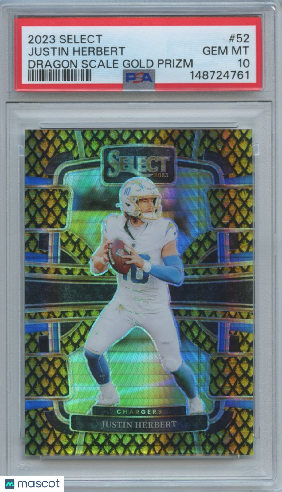Justin Herbert 2023 Select Dragon Scale GOLD Prizm 3/10 LA Chargers PSA 10