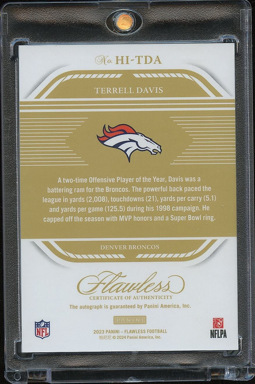 Terrell Davis 2023 Flawless Honored Ink Auto Autograph Denver Broncos 5/15