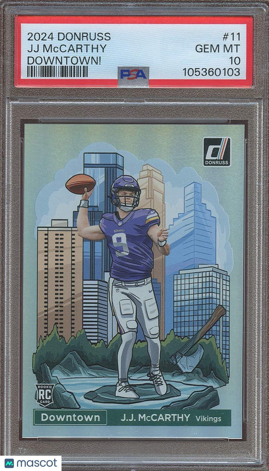 J.J. Mccarthy 2024 Donruss DOWNTOWN SSP CASE HIT Rookie Minnesota Vikings PSA 10