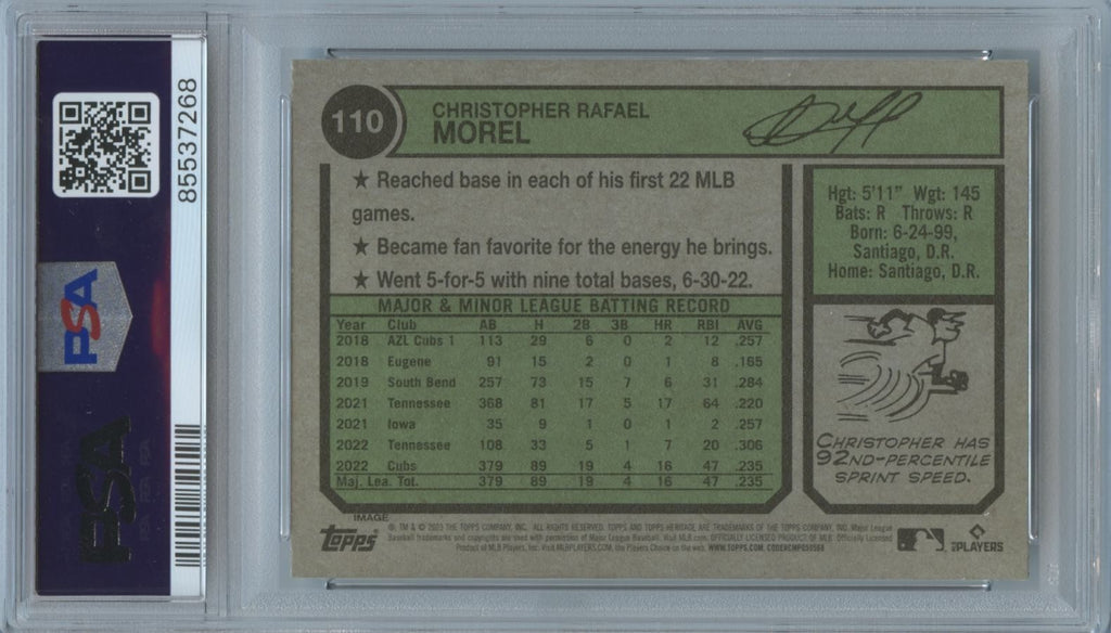 Christopher Morel 2023 Heritage Image Variaion Rookie RC SSP Cubs PSA 10