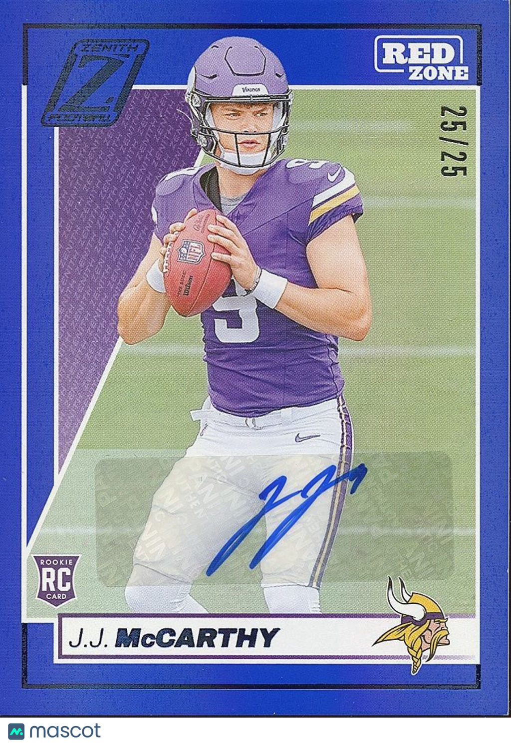 JJ Mccarthy 2024 Zenith Blue Auto Autograph RC Rookie Minnesota Vikings 25/25