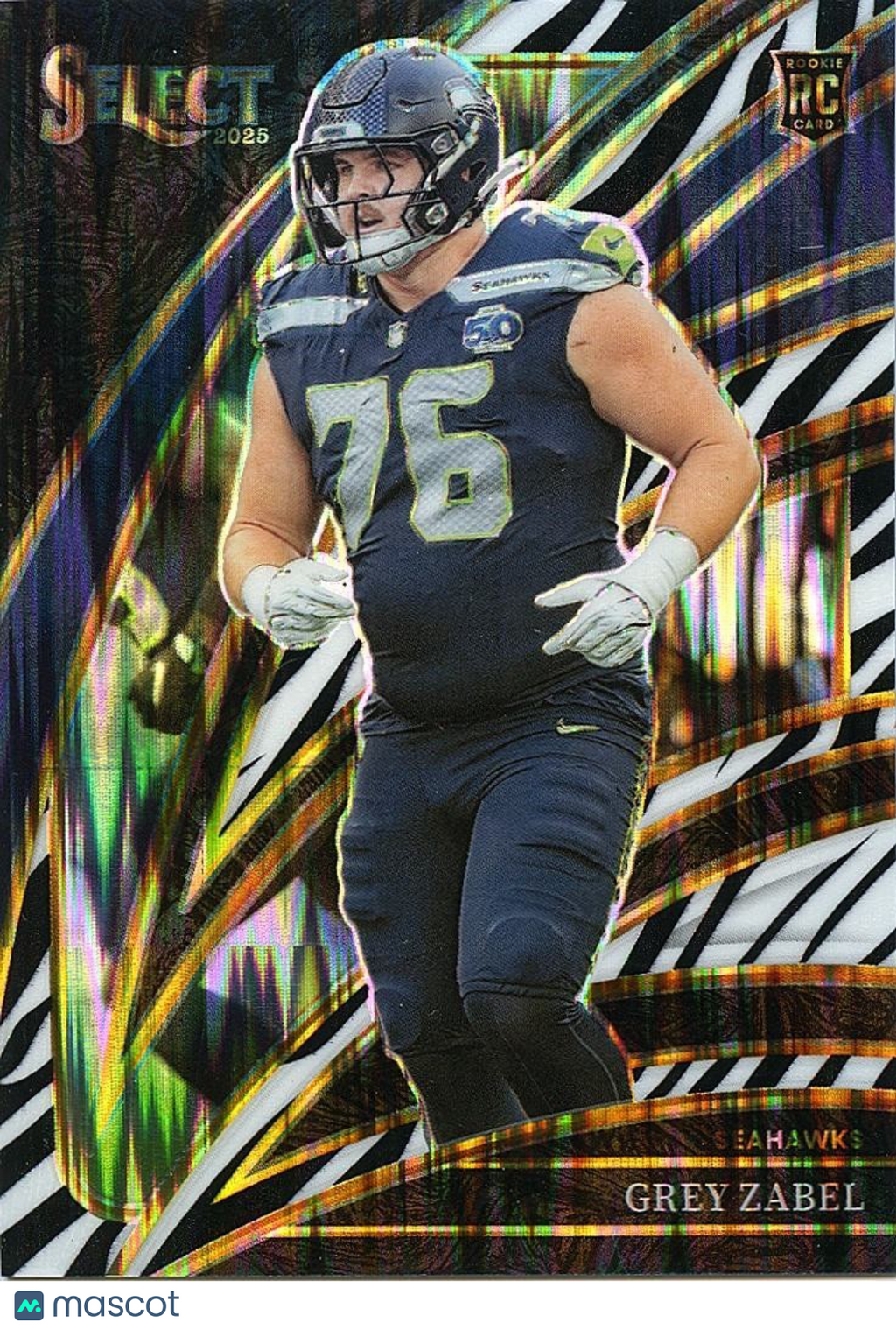 Grey Zabel 2025 Select Club Level Zebra Prizm SSP SHORTPRINT Rookie RC Seahawks