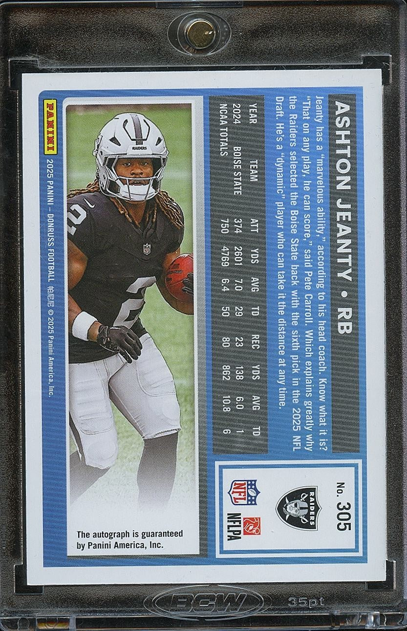 Ashton Jeanty 2025 Donruss Rated Rookie Auto Autograph RC LV Raiders 19/199