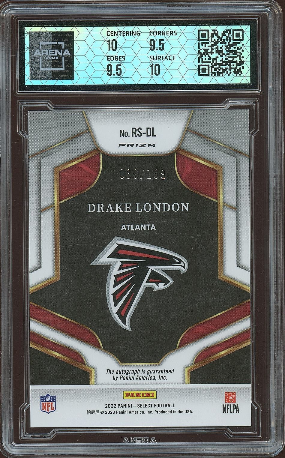 Drake London 2022 Select Auto Autograph RC Rookie Falcons /199 Arena Club 10 10