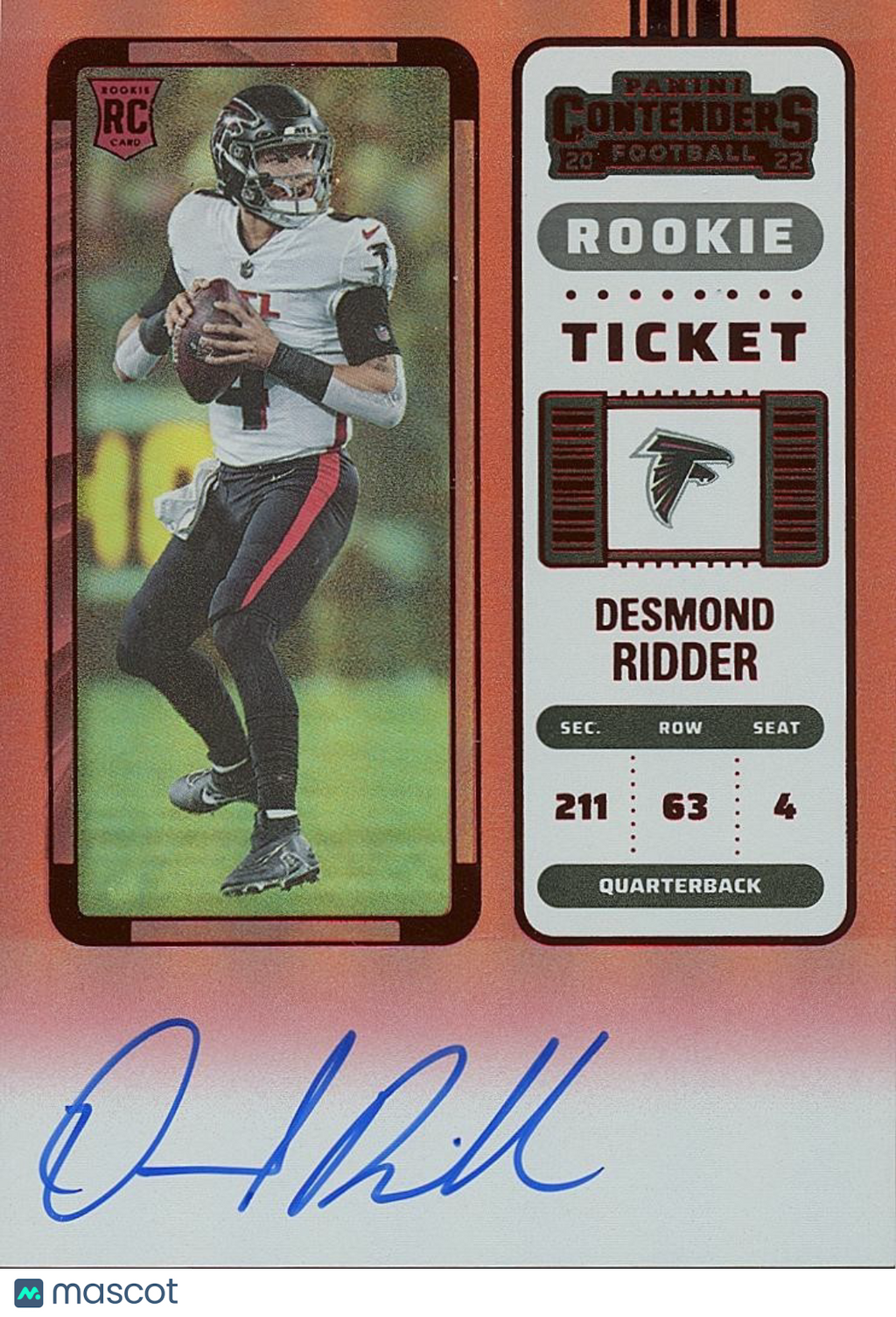 Desmond Ridder 2022 Contenders Red Zone SSP Auto Autograph Atlanta Falcons #114