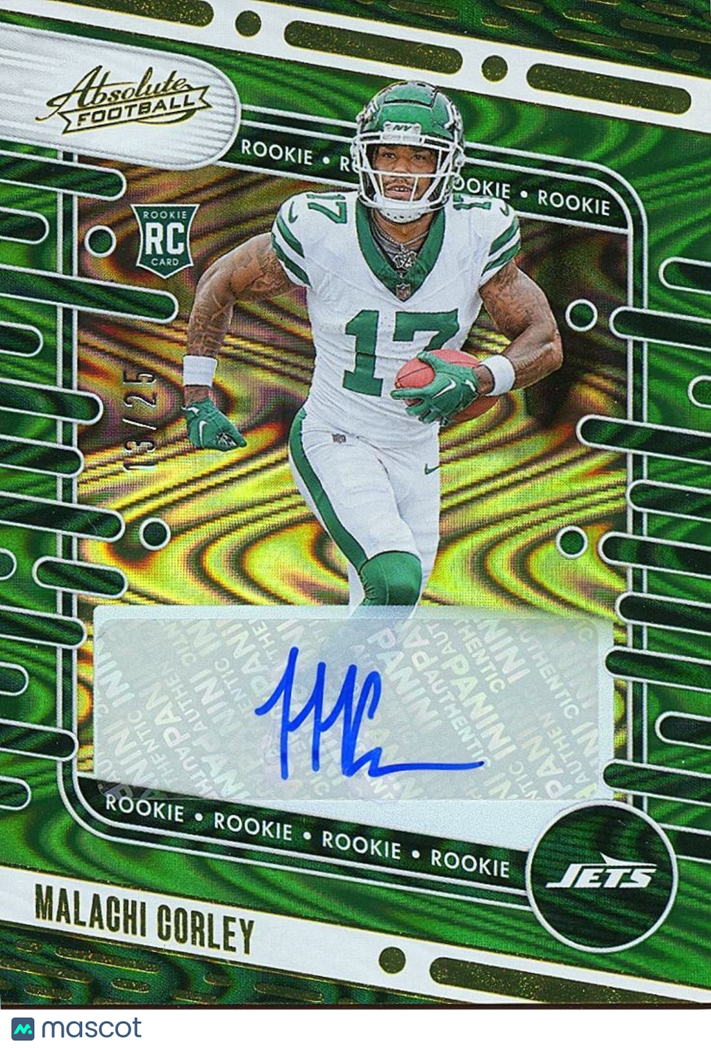 Malachi Corley 2024 Absolute Green Auto Autograph RC New York Jets 13/25