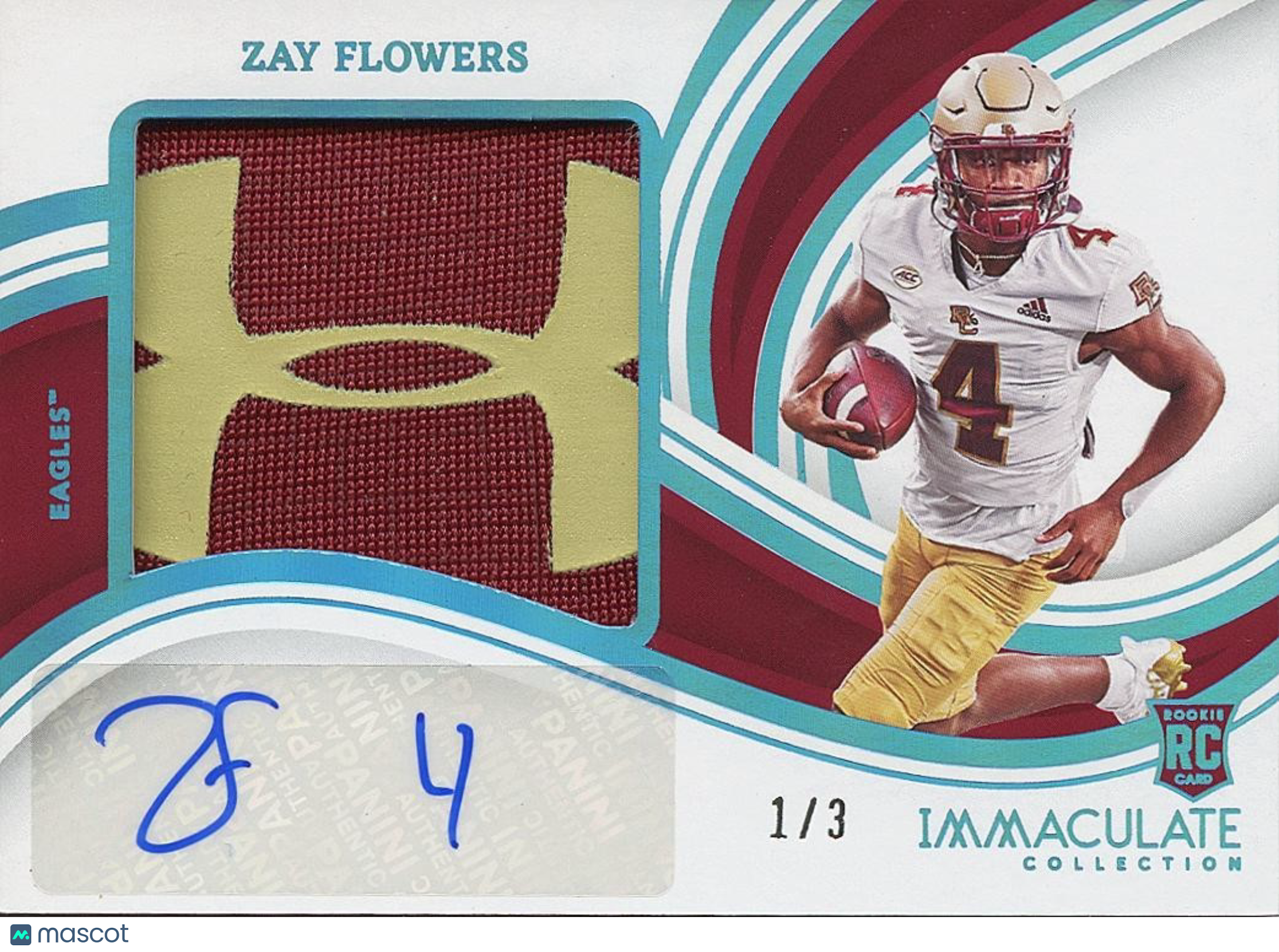Zay Flowers 2023 Immaculate Auto Autograph Logo Patch RC Baltimore Ravens 1/3