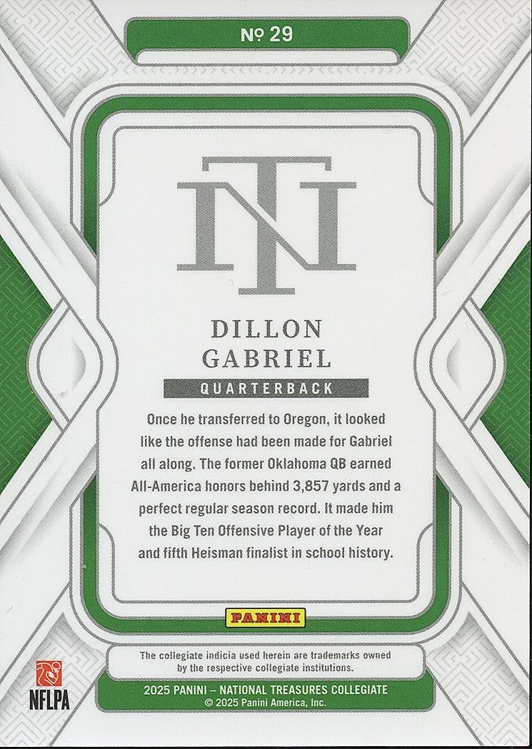 Dillon Gabriel 2025 National Treasures Rookie RC Oregon Ducks 6/50 #29