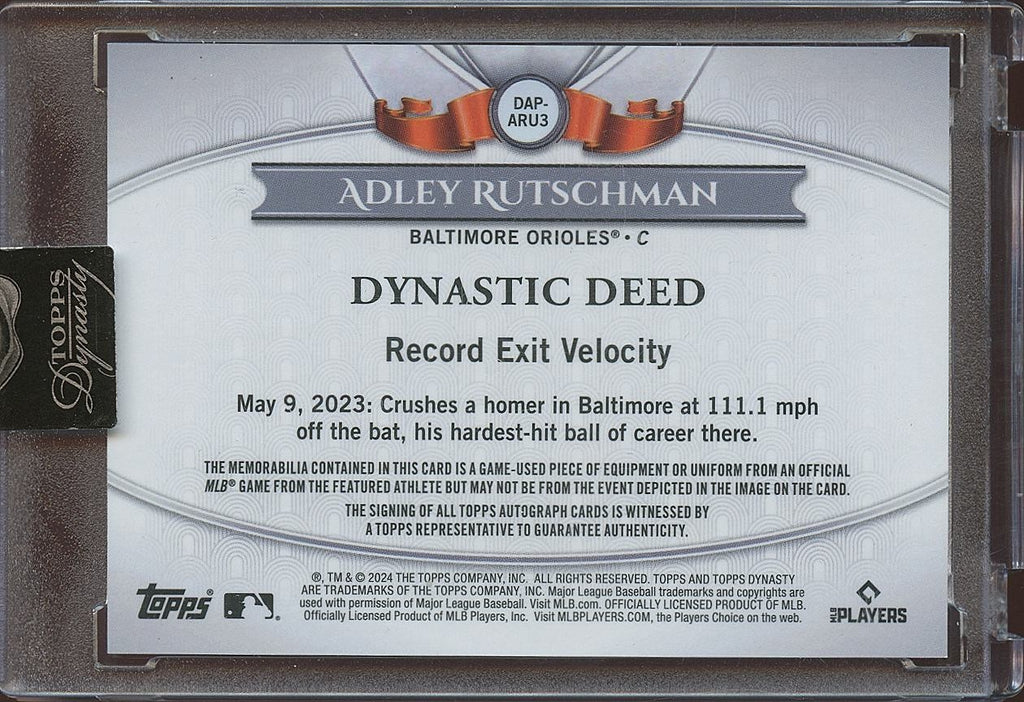 Adley Rutschman 2024 Topps Dynasty Auto Autograph Game Worn Patch Orioles 8/10