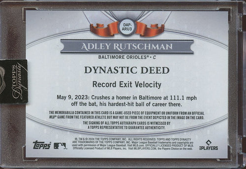 Adley Rutschman 2024 Topps Dynasty Auto Autograph Game Worn Patch Orioles 8/10