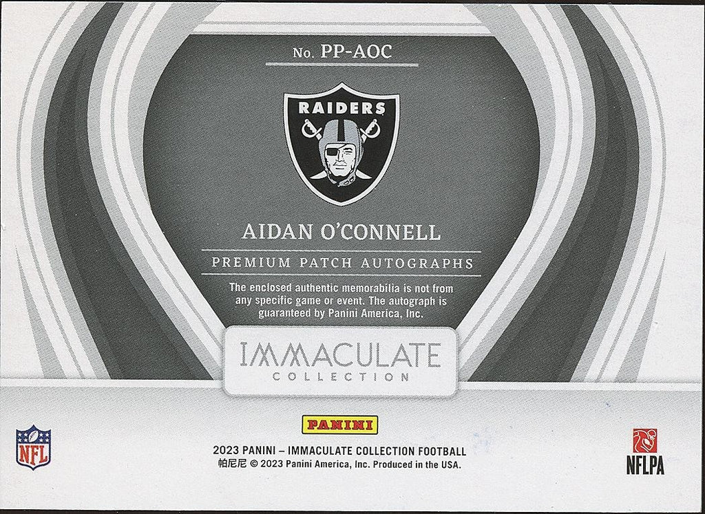 Aidan O'Connell 2024 Immaculate Auto Autograph Patch RC Rookie LV Raiders 11/25