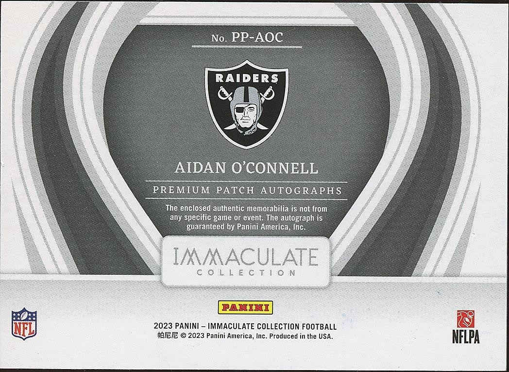 Aidan O'Connell 2024 Immaculate Auto Autograph Patch RC Rookie LV Raiders 11/25