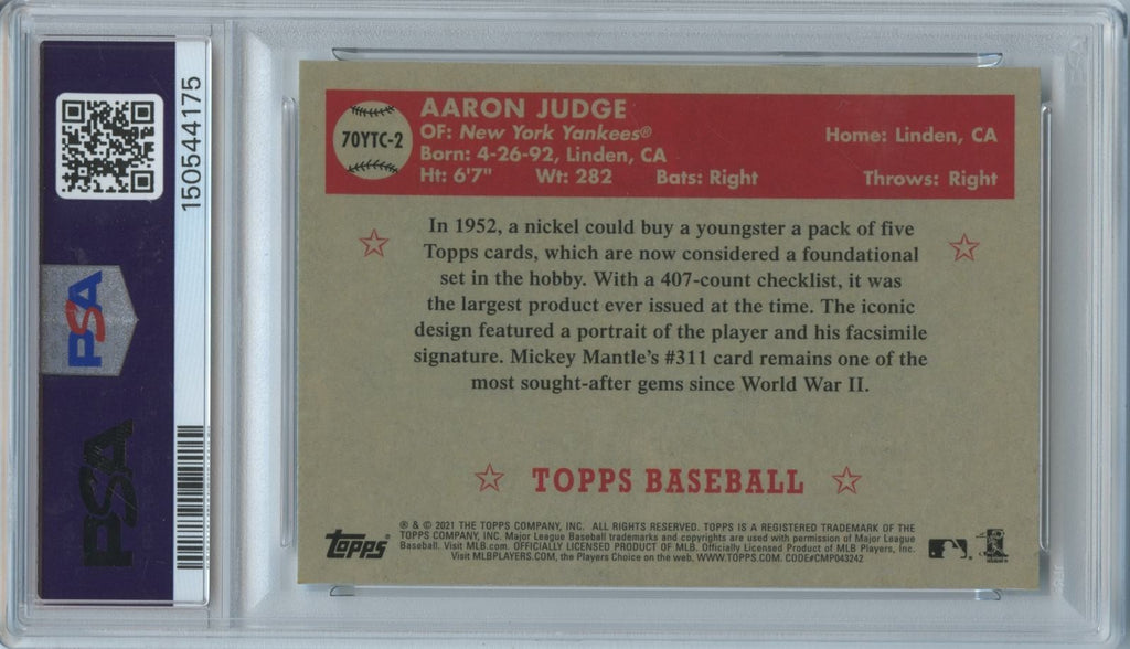 Aaron Judge 2021 Topps 70 Years Refractor New York Yankees #2 PSA 10