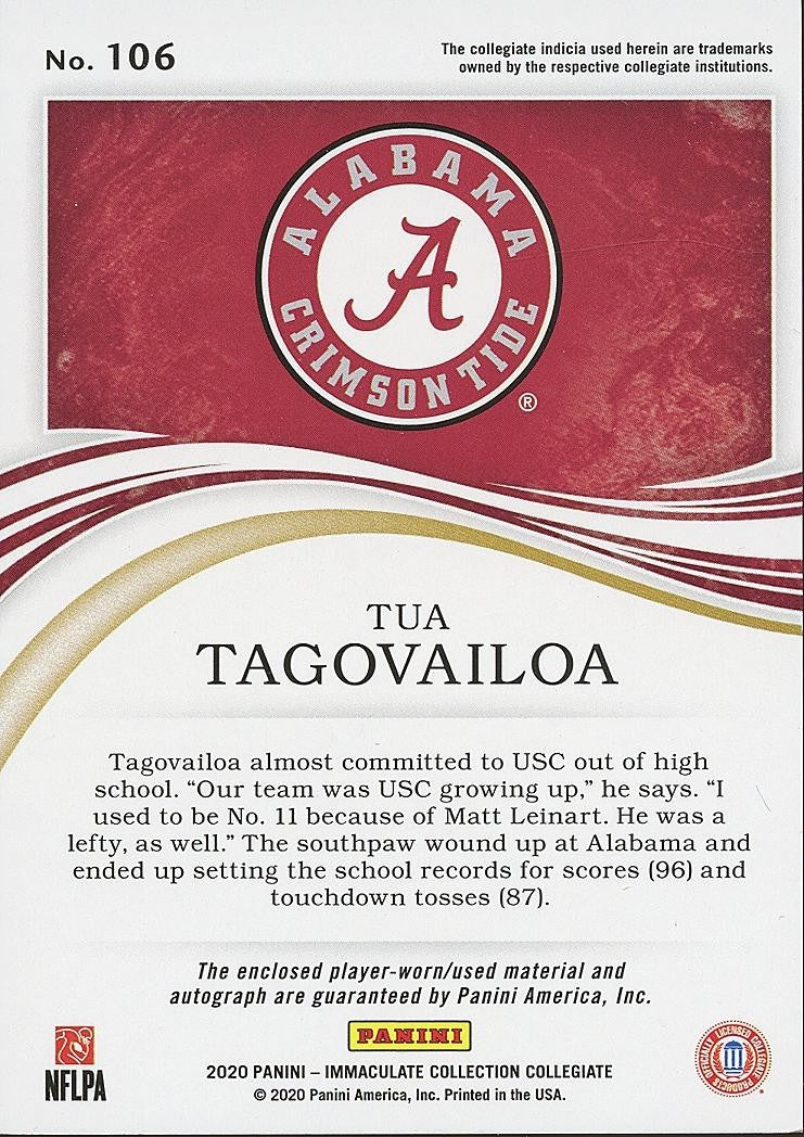 Tua Tagovailoa 2020 Immaculate Auto Autograph Patch RC Alabama Dolphins 27/99