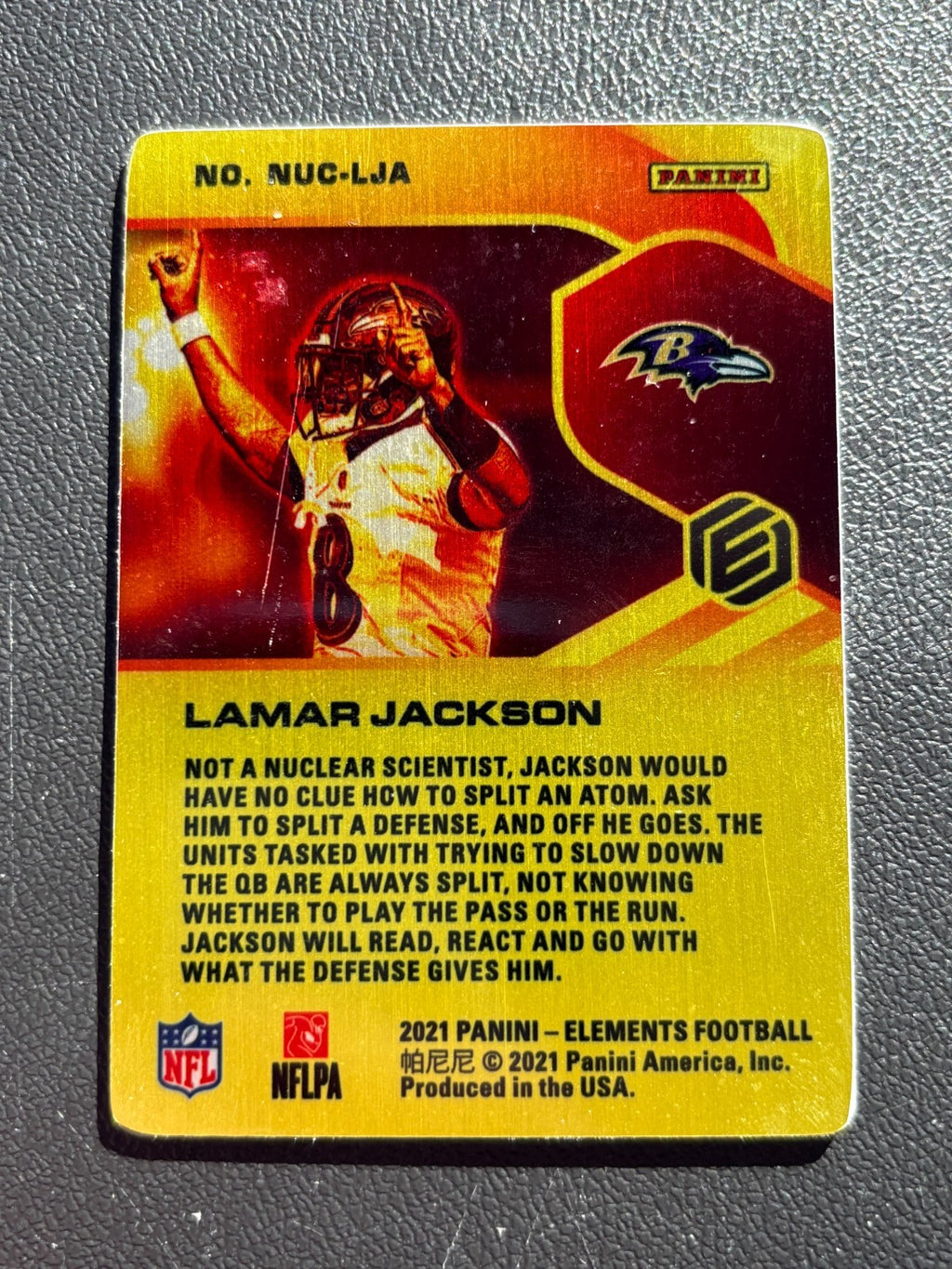 Lamar Jackson 2021 Elements Nuclear SSP CASE HIT Metal Card Baltimore Ravens