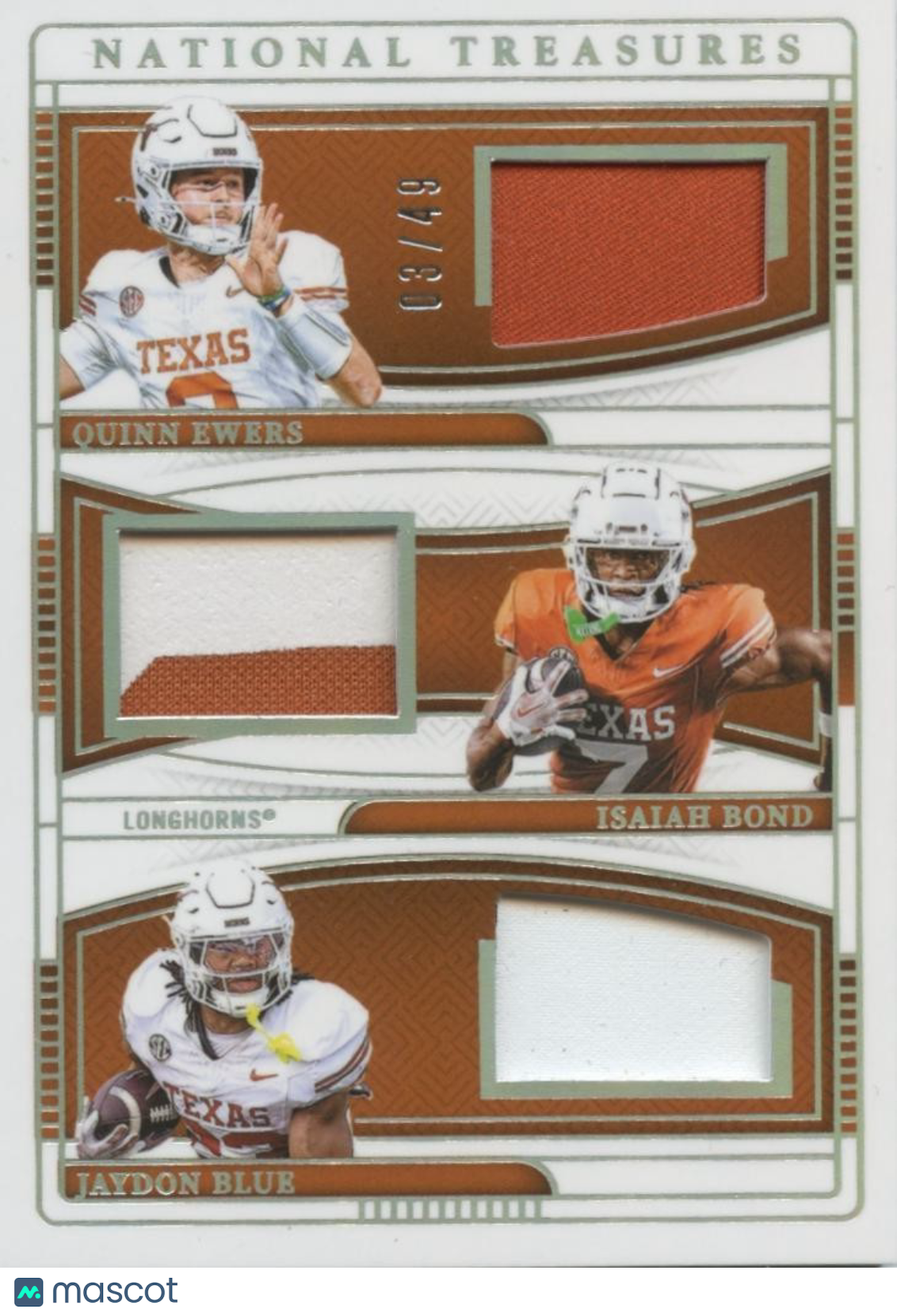 Quinn Ewers / Bond / Jaydon Blue 2025 NT Triple Patch RC Texas Longhorns 3/49