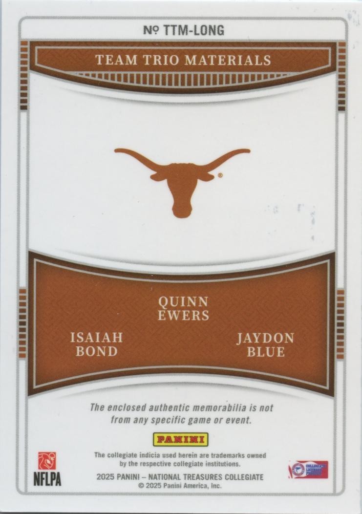 Quinn Ewers / Bond / Jaydon Blue 2025 NT Triple Patch RC Texas Longhorns 3/49