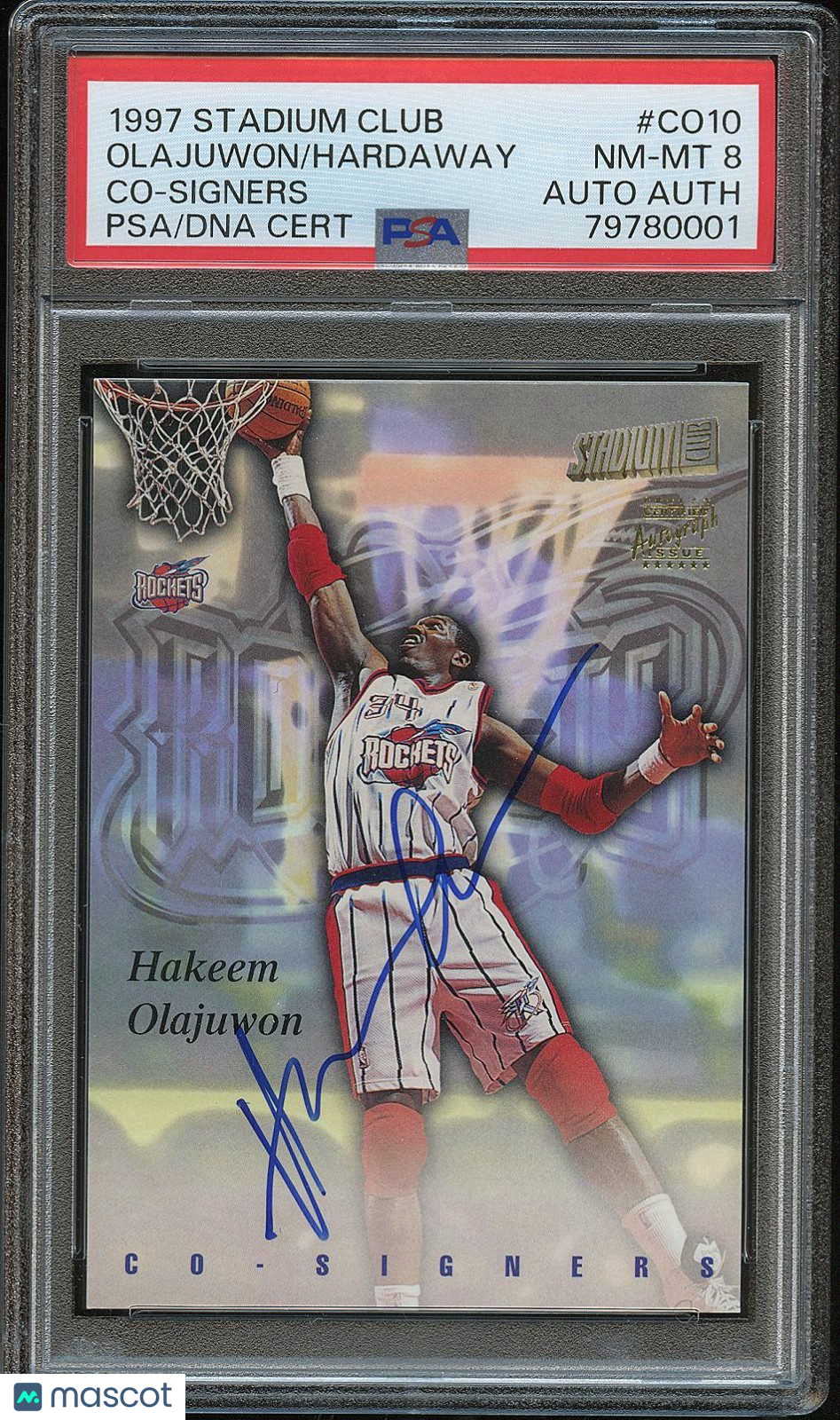 Hakeem Olajuwon / Tim Hardaway 1997 Stadium Club Auto Autograph Rockets PSA 9
