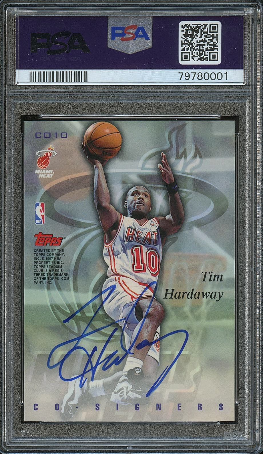 Hakeem Olajuwon / Tim Hardaway 1997 Stadium Club Auto Autograph Rockets PSA 9