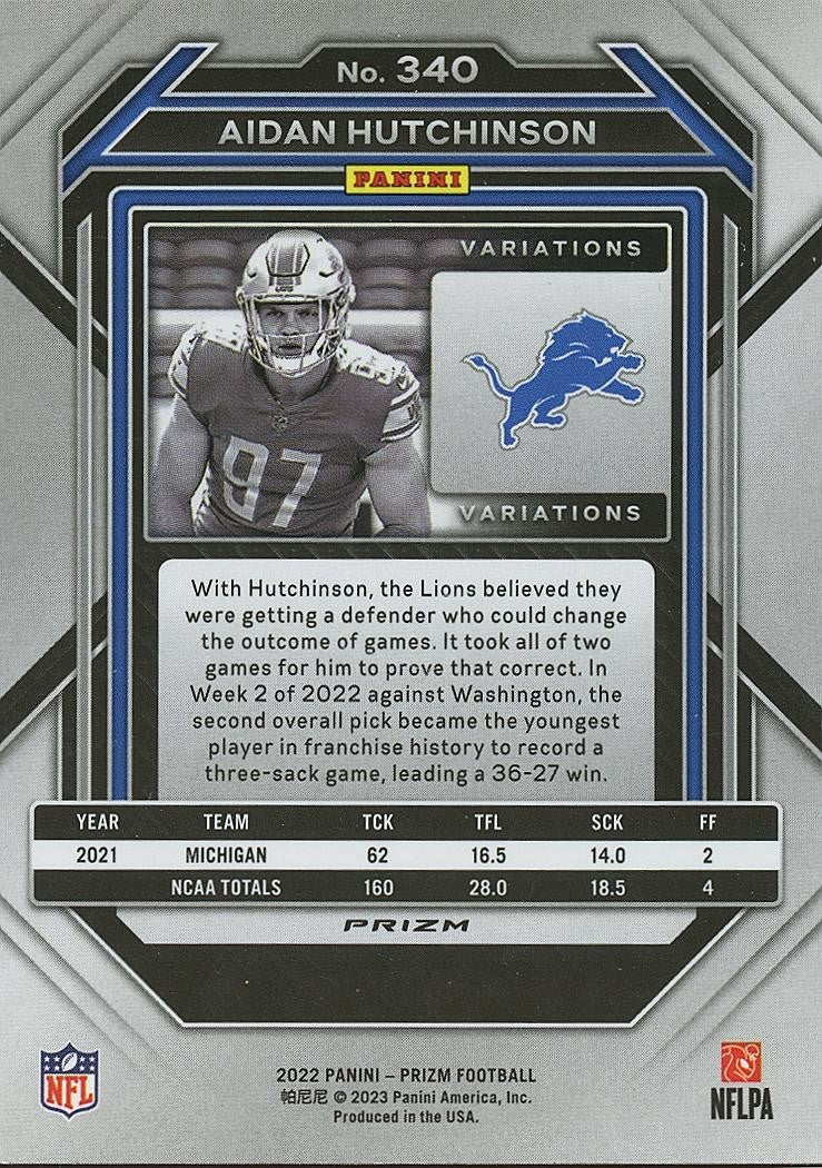 Aidan Hutchinson 2022 Prizm Negative Disco Prizm SSP Rookie RC Detroit Lions