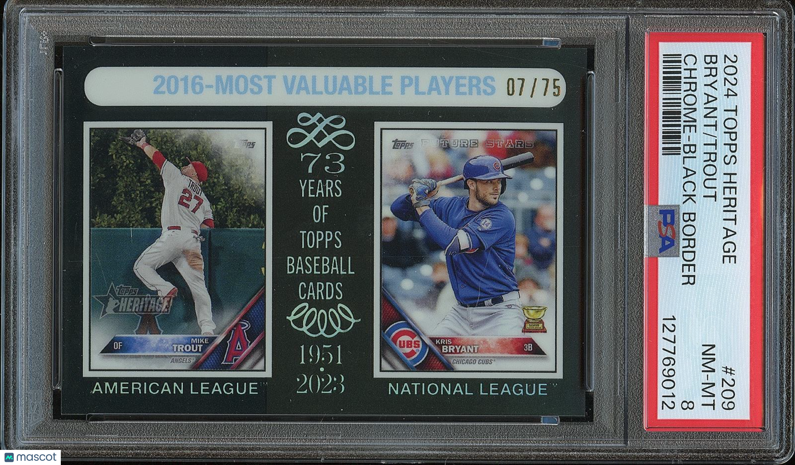 Mike Trout / Kris Bryant 2024 Topps Heritage Black Refractor  7/75 PSA 8