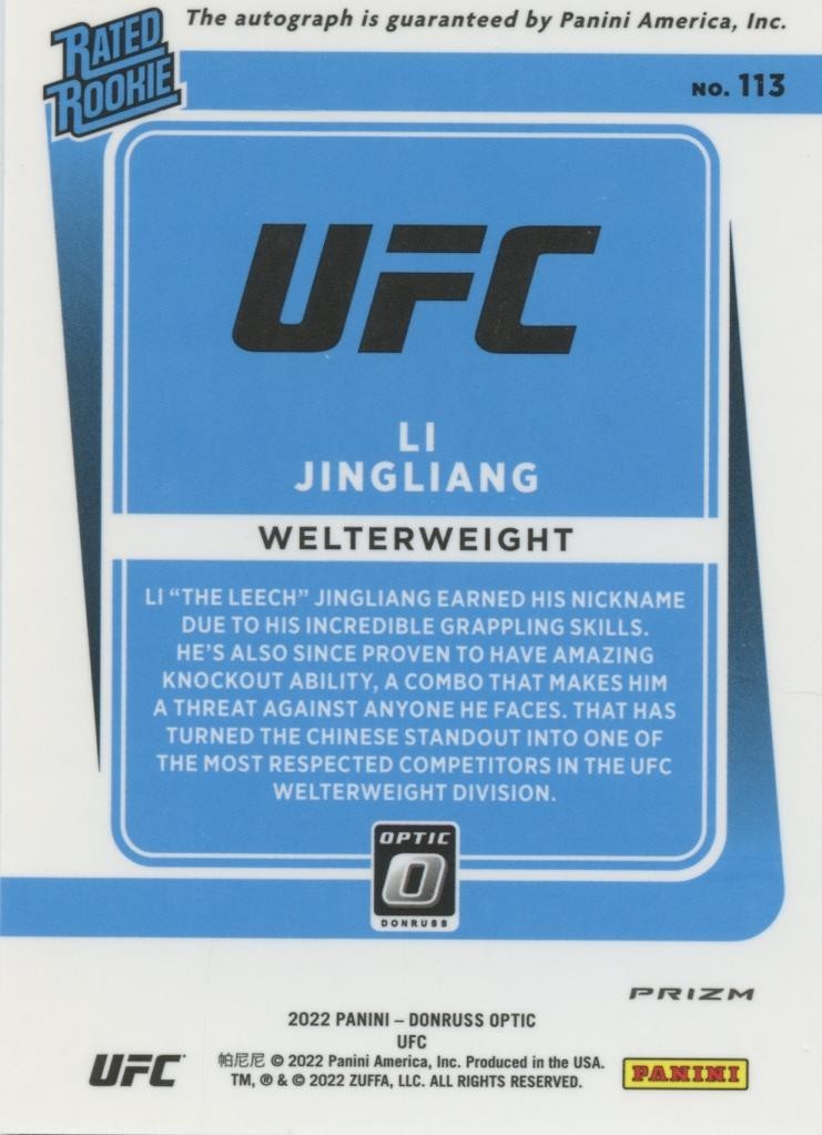 Li Jingliang 2022 Optic Rated Rookie RC Auto Autograph RC UFC MMA