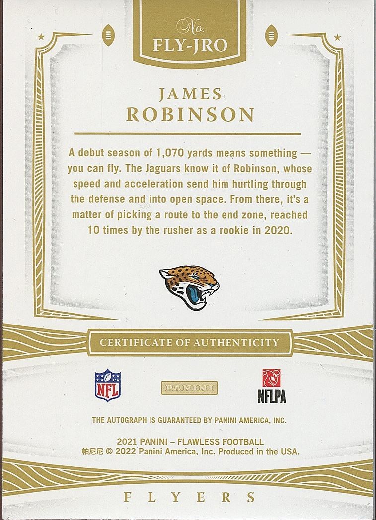 James Robinson 2021 Flawless Flyers Auto Autograph Jacksonville Jaguars 4/10