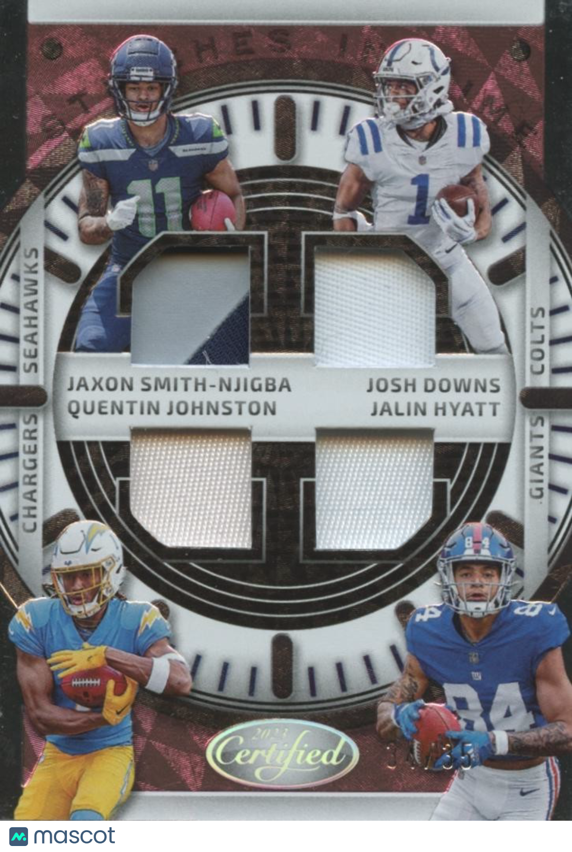Jaxon Smith-Njigba Downs Hyatt Johnston 2023 Certified Patch RC Seahawks 34/35