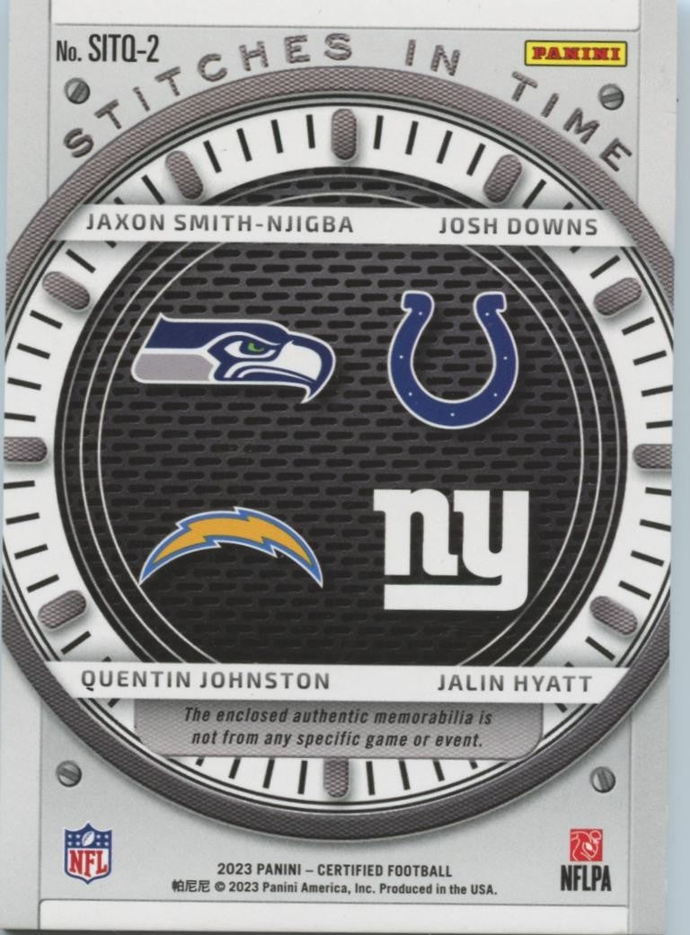 Jaxon Smith-Njigba Downs Hyatt Johnston 2023 Certified Patch RC Seahawks 34/35