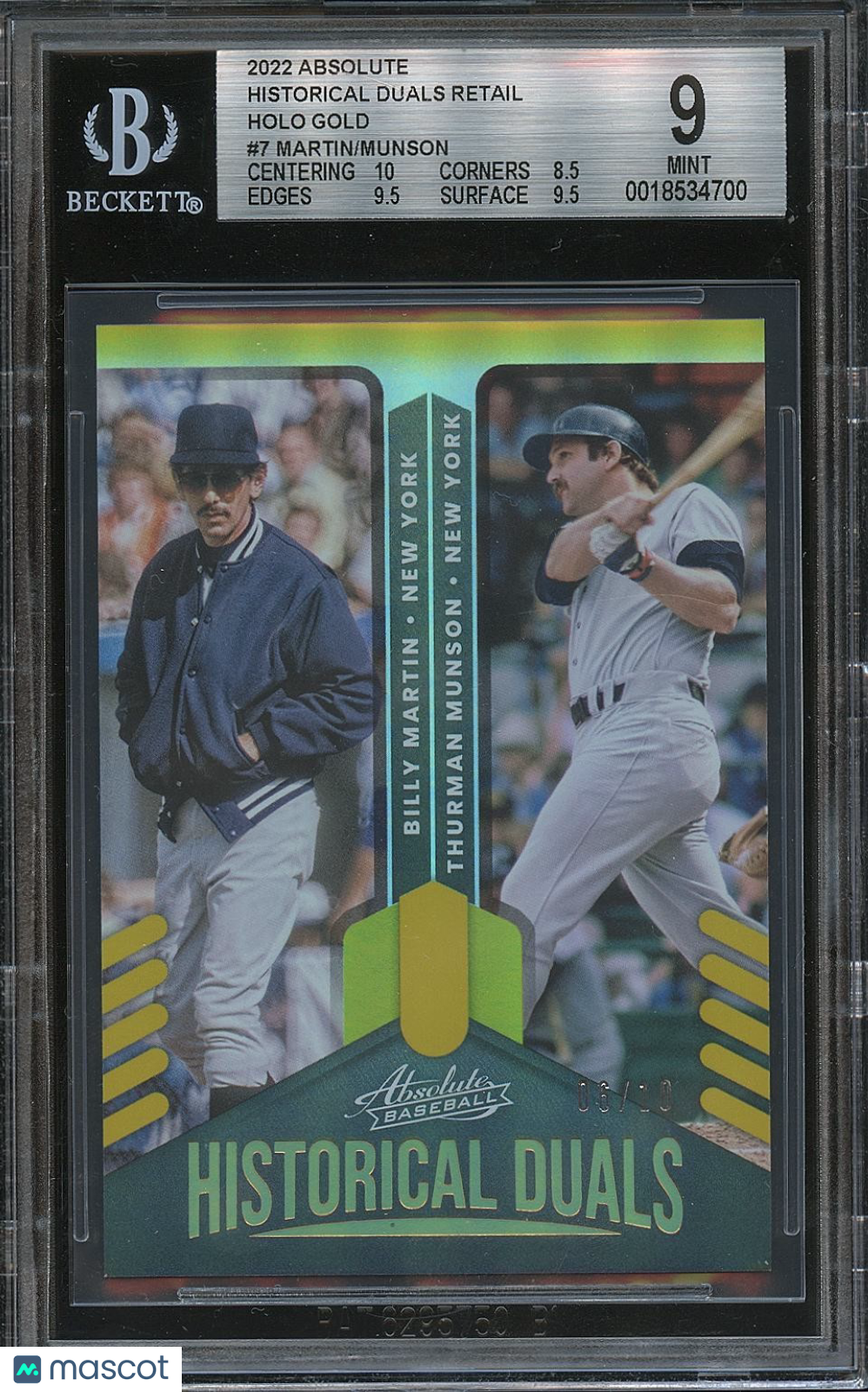 Billy Martin / Thurman Munson 2022 Absolute GOLD New York Yankees 6/10 BGS 9