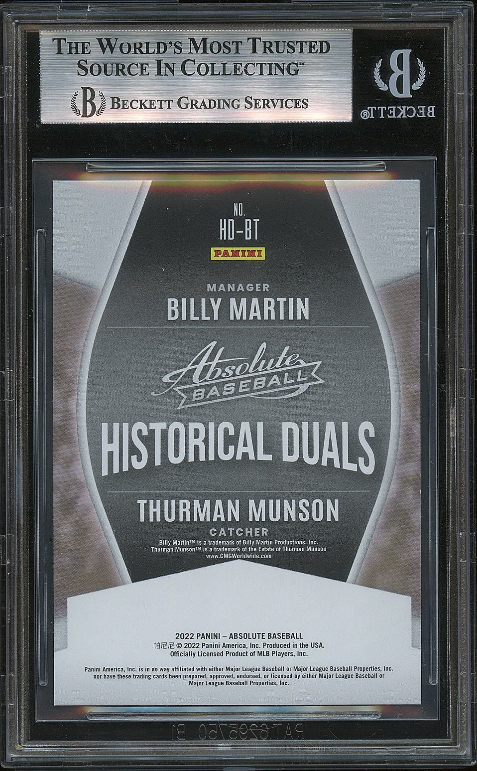 Billy Martin / Thurman Munson 2022 Absolute GOLD New York Yankees 6/10 BGS 9