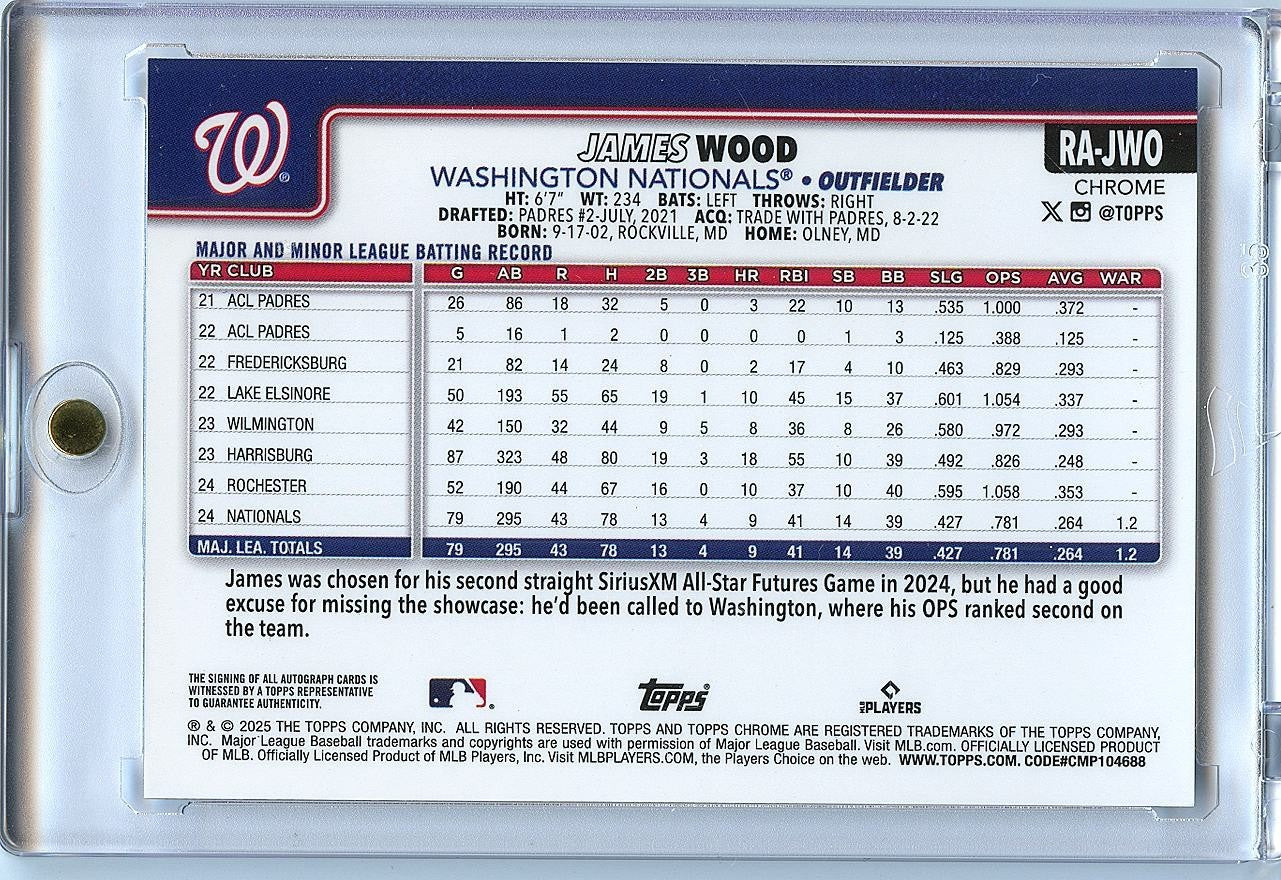 James Wood 2025 Topps Chrome Auto Autograph RC Rookie Washington Nationals