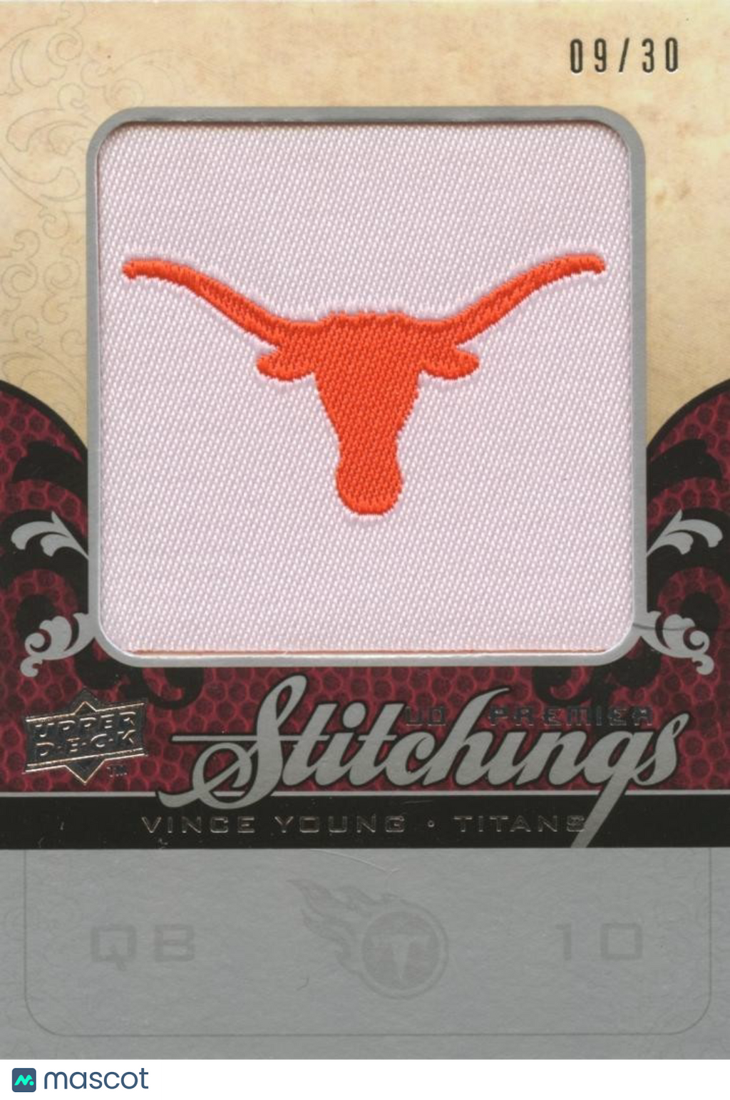Vince Young 2008 Upper Deck Stitchings Logo Patch Texas Longhorns 9/30