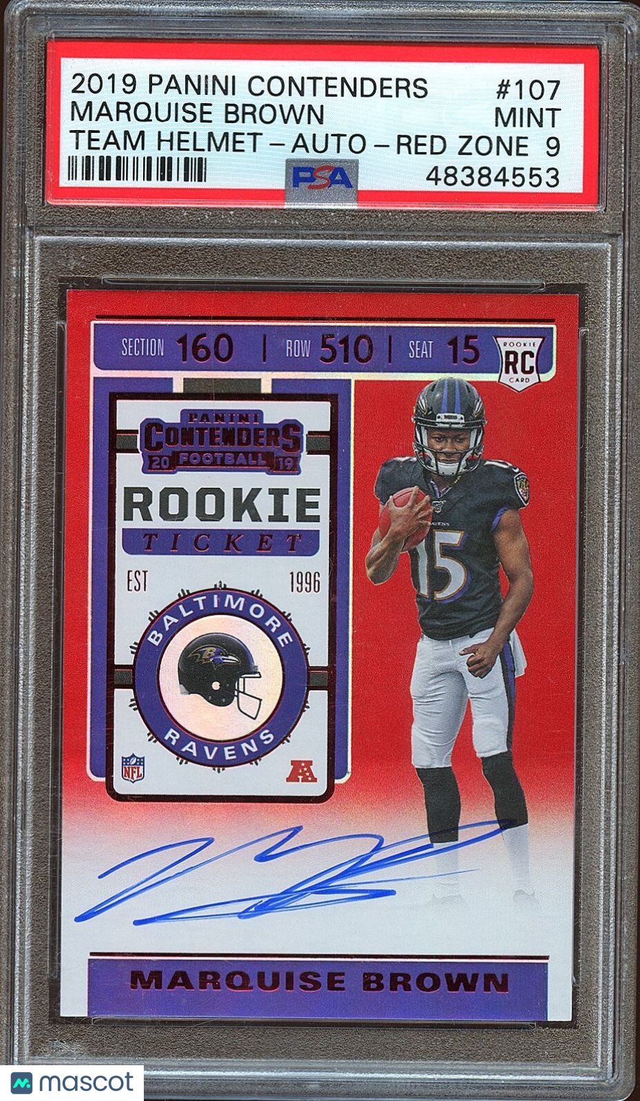 Marquise Brown 2019 Contenders Red Zone SSP Auto Autograph Ravens Chiefs PSA 9