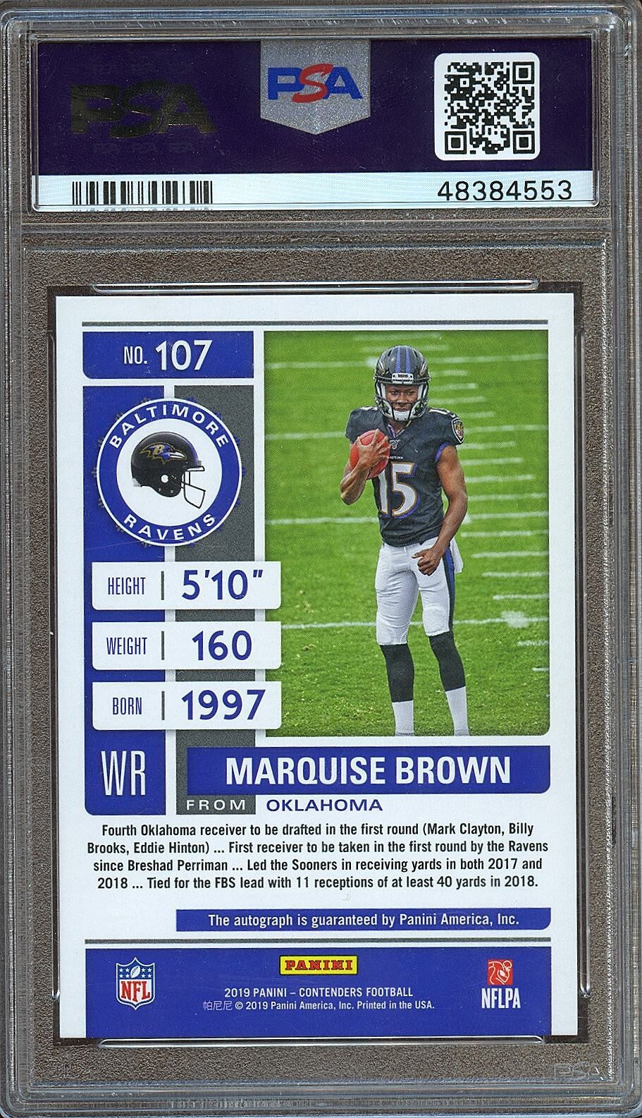 Marquise Brown 2019 Contenders Red Zone SSP Auto Autograph Ravens Chiefs PSA 9