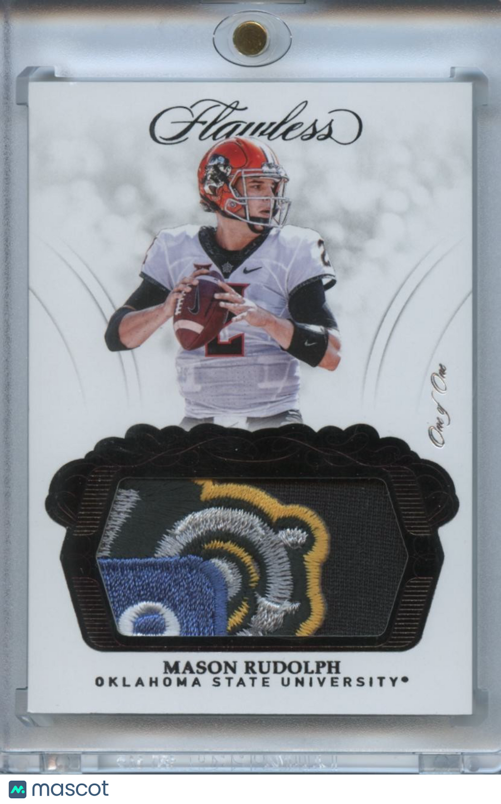 Mason Rudolph 2018 Flawless LOGO Patch Black RC Oklahoma State Cowboys 1/1