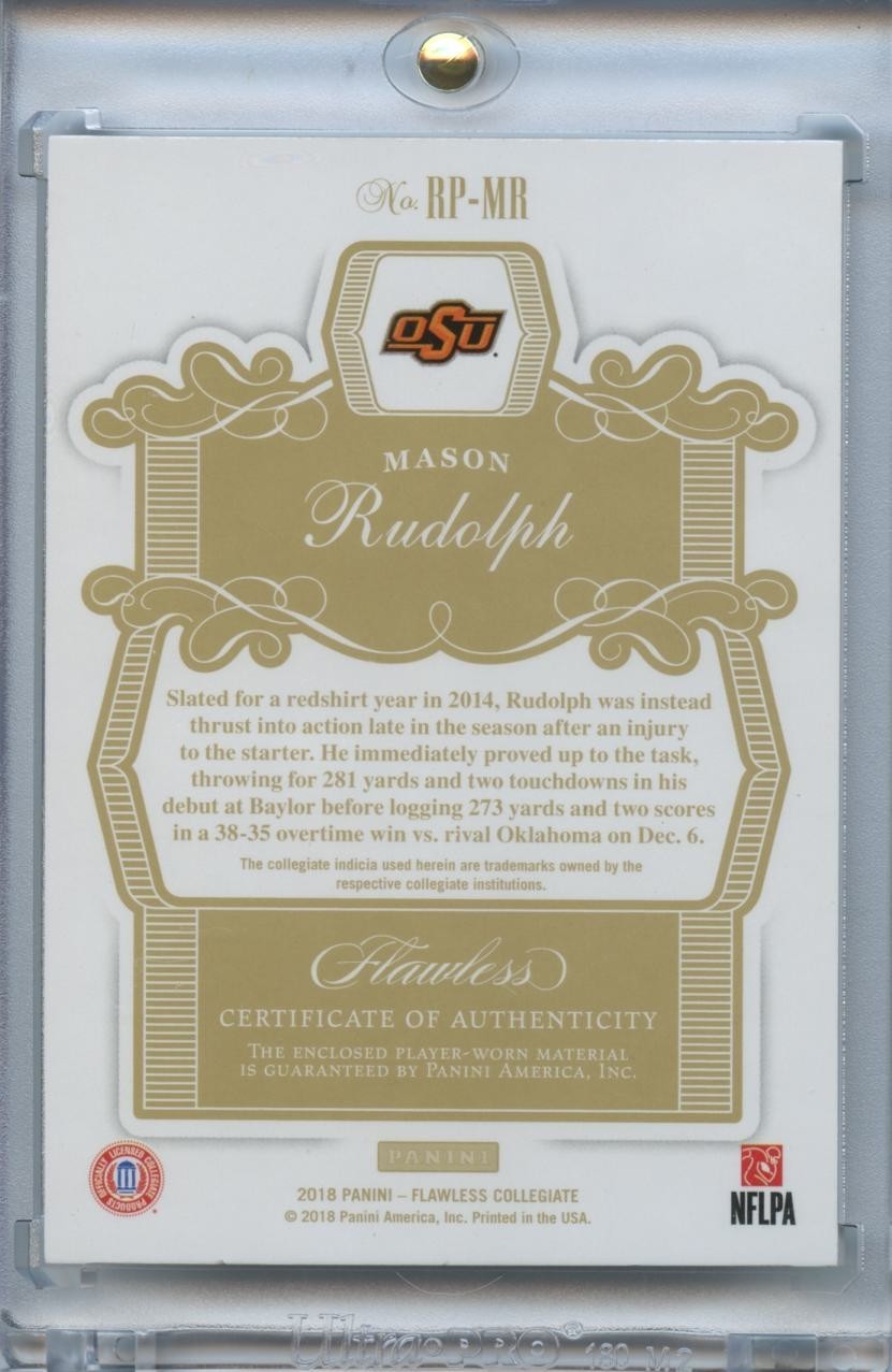 Mason Rudolph 2018 Flawless LOGO Patch Black RC Oklahoma State Cowboys 1/1