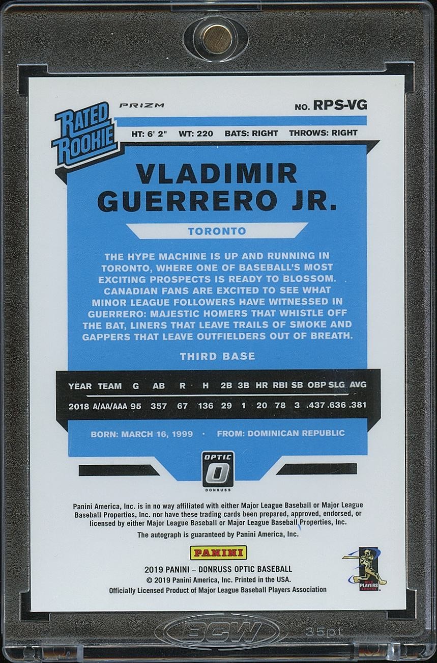Vladimir Guerrero Jr. 2019 Optic Rated Rookie Auto Autograph Pink RC Blue Jays