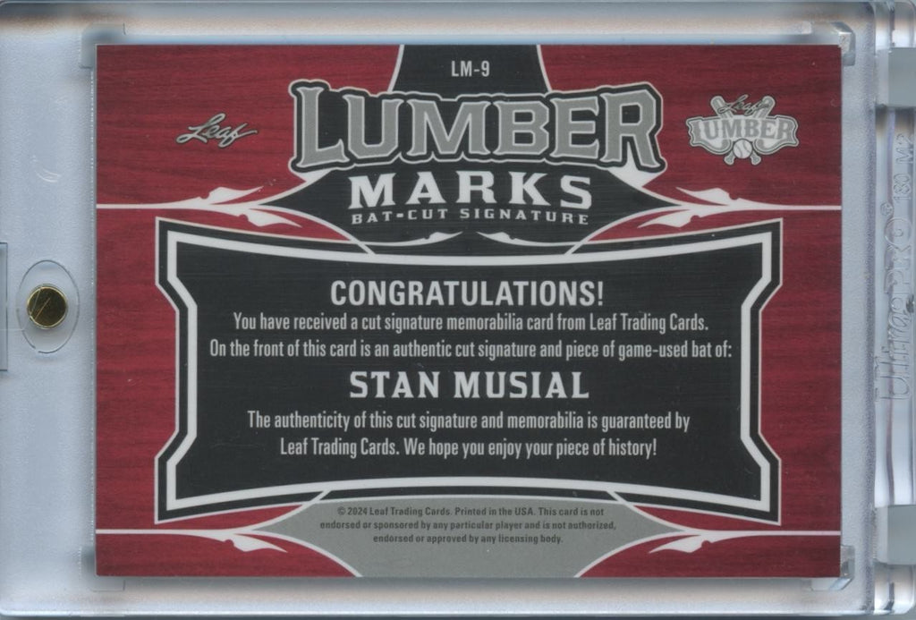 Stan Musial 2024 Leaf Lumber Auto Autograph Game Used Bat STL Cardinals 5/10