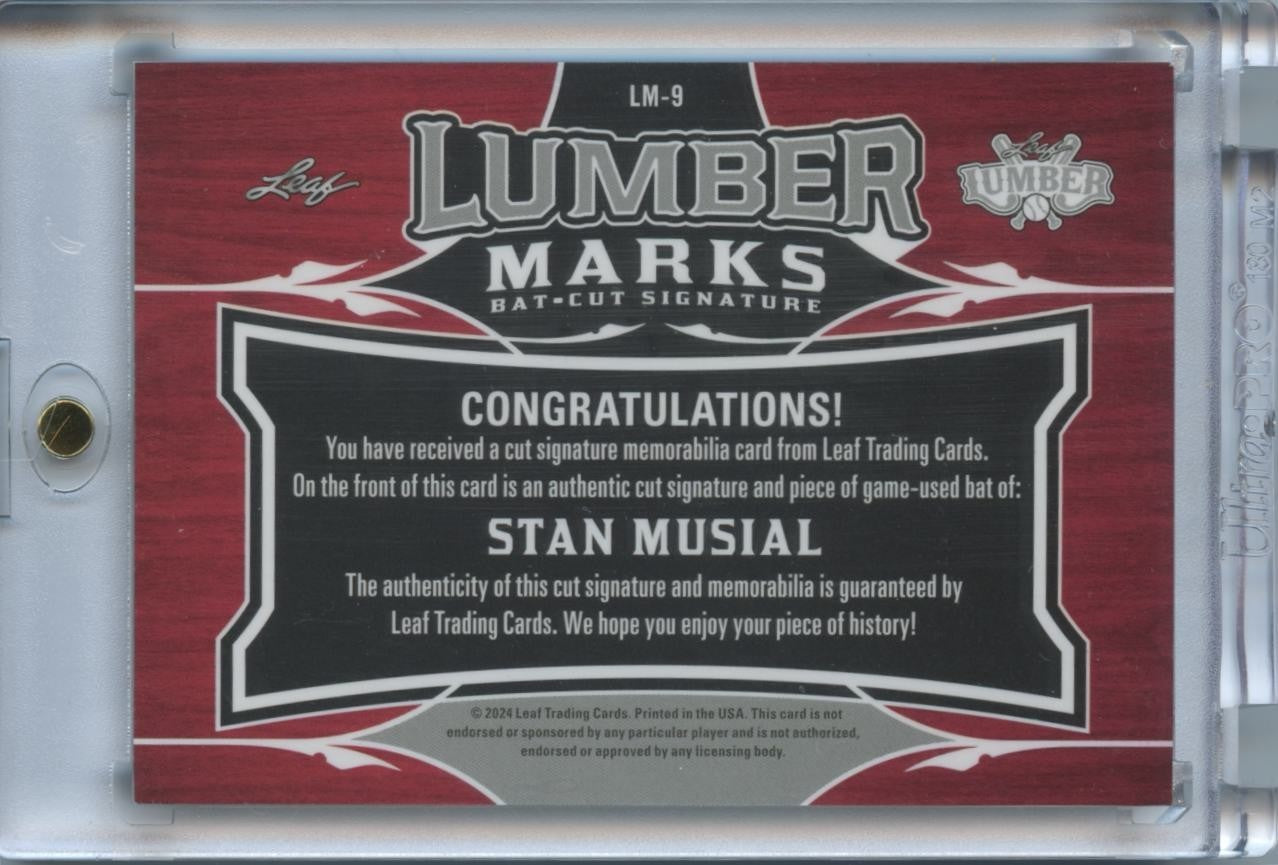 Stan Musial 2024 Leaf Lumber Auto Autograph Game Used Bat STL Cardinals 5/10